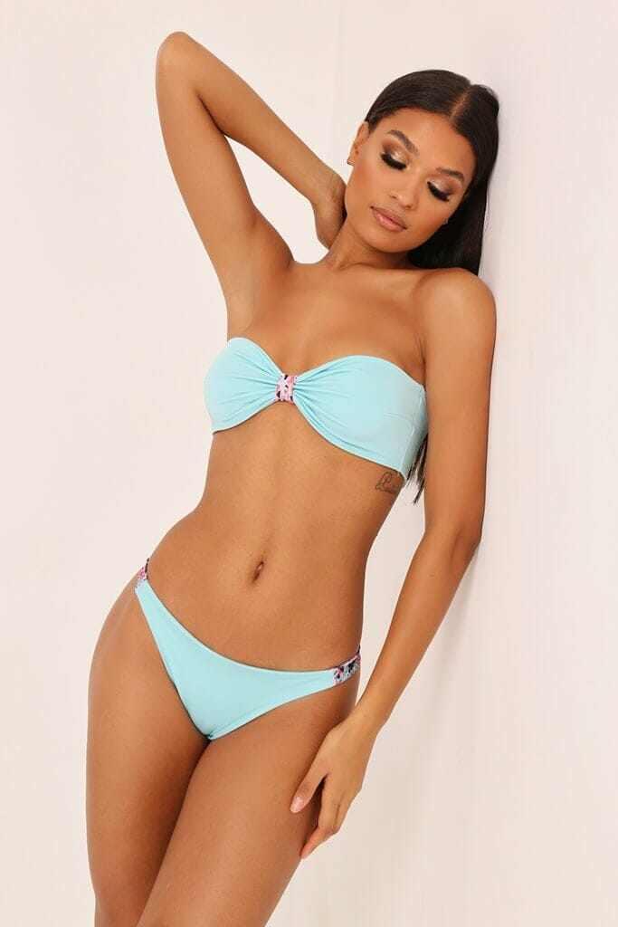 Turquoise And Pink With Snake Full Knicker Bikini Bottoms - 6 / BLUE