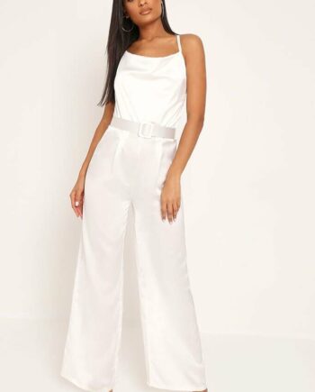 White Belted Satin Jumpsuit - XS / WHITE
