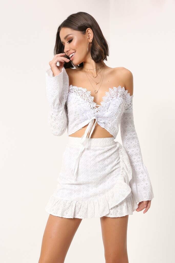 White Lace Frill Mini Skirt - XS / WHITE