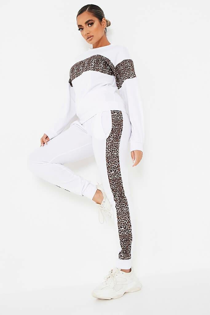 White Leopard Print Stripe Loungewear Set - 4 / WHITE