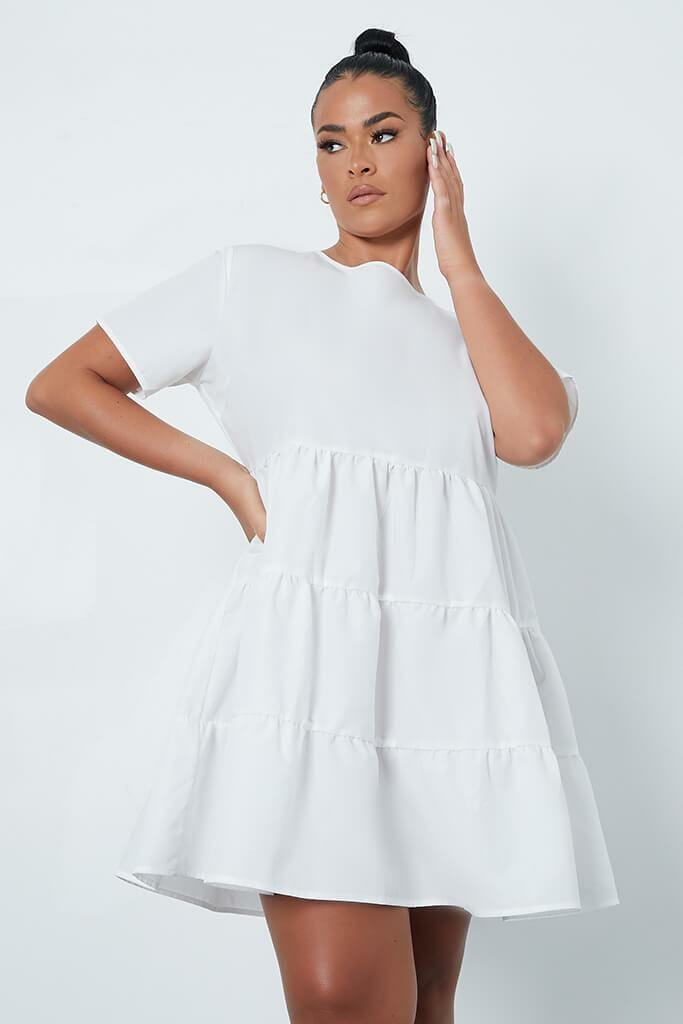 White Plus Size Cotton Poplin Short Sleeve Smock Dress - 18 / WHITE