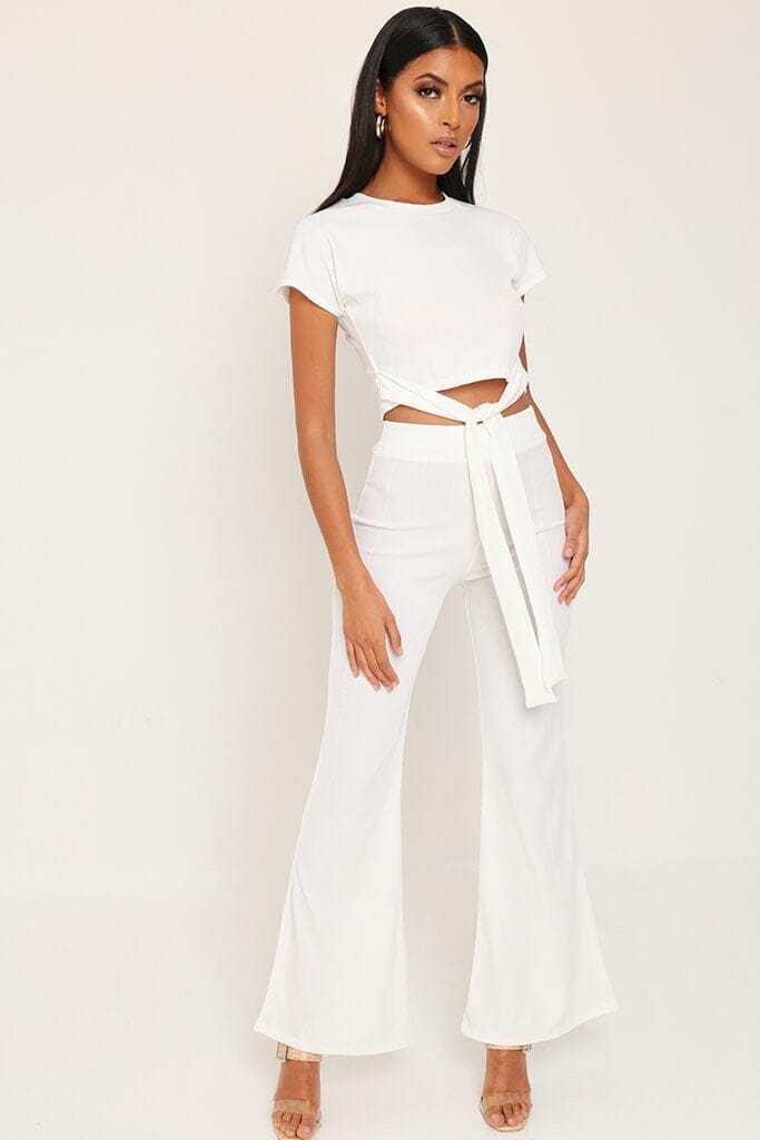 White Ribbed Loungewear Trousers - S/M / WHITE