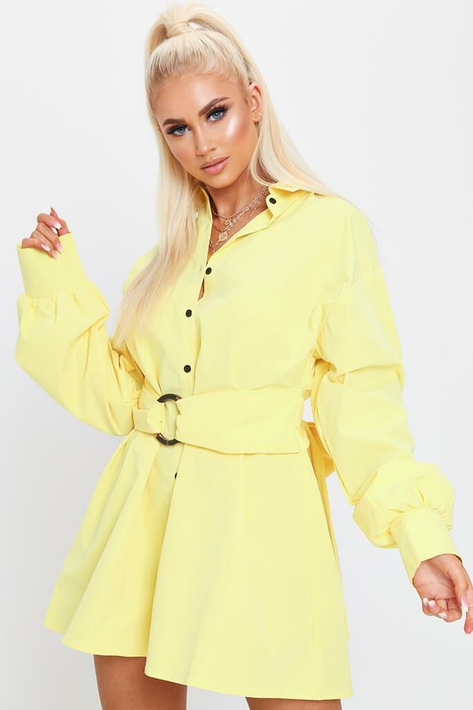 Yellow Drop Shoulder Belted Oversized Shirt Dress - 6 / YELLOW