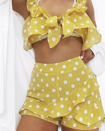 Yellow Polka Dot Frill Front Shorts - XS / YELLOW
