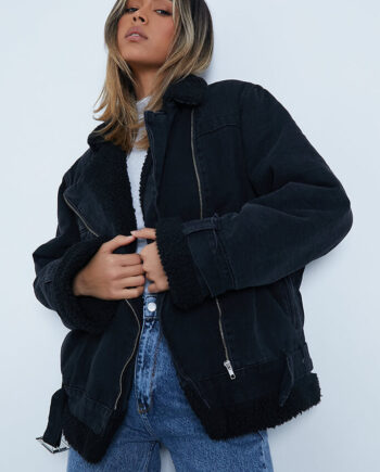 Black Borg Lined Denim Jacket - S / BLACK
