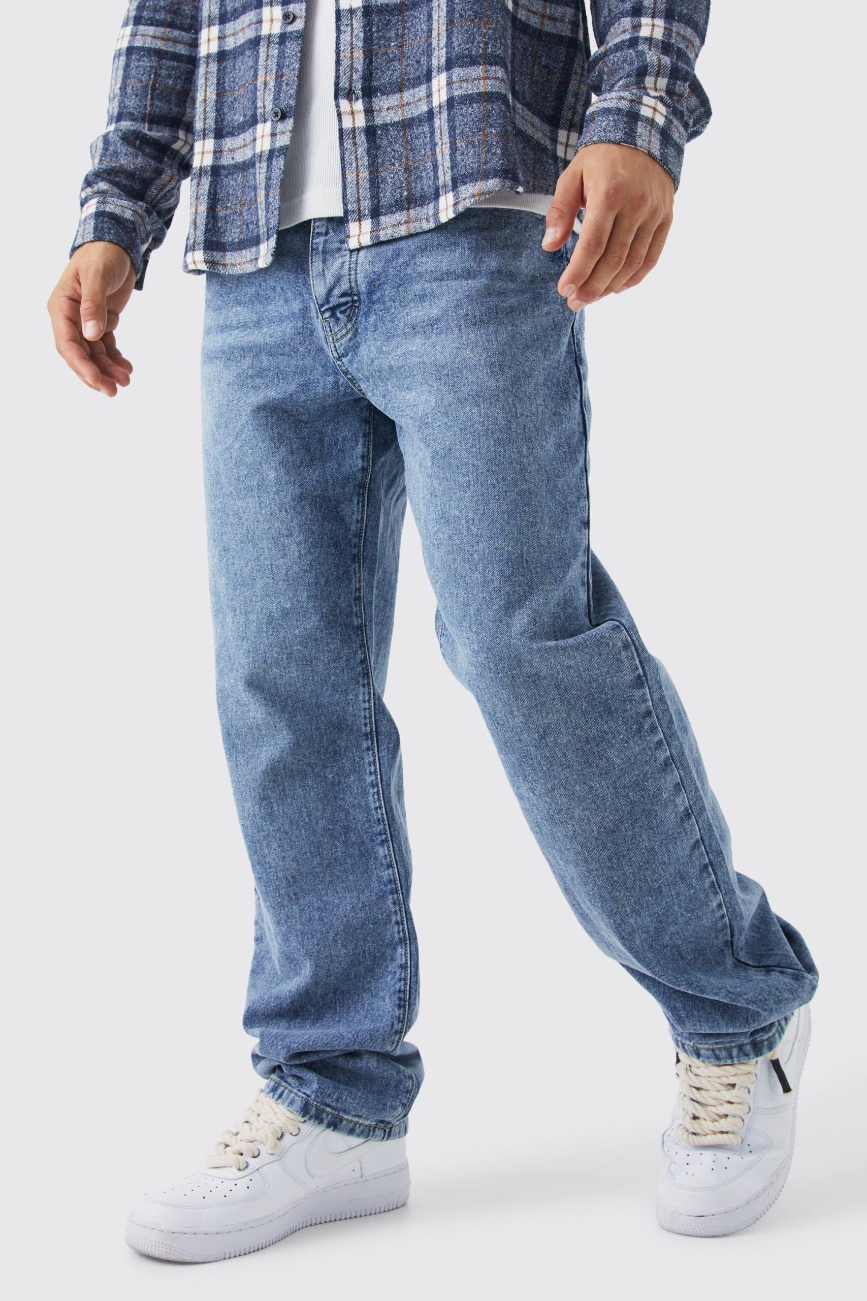 Mens Blue Relaxed Fit Rigid Jeans, Blue